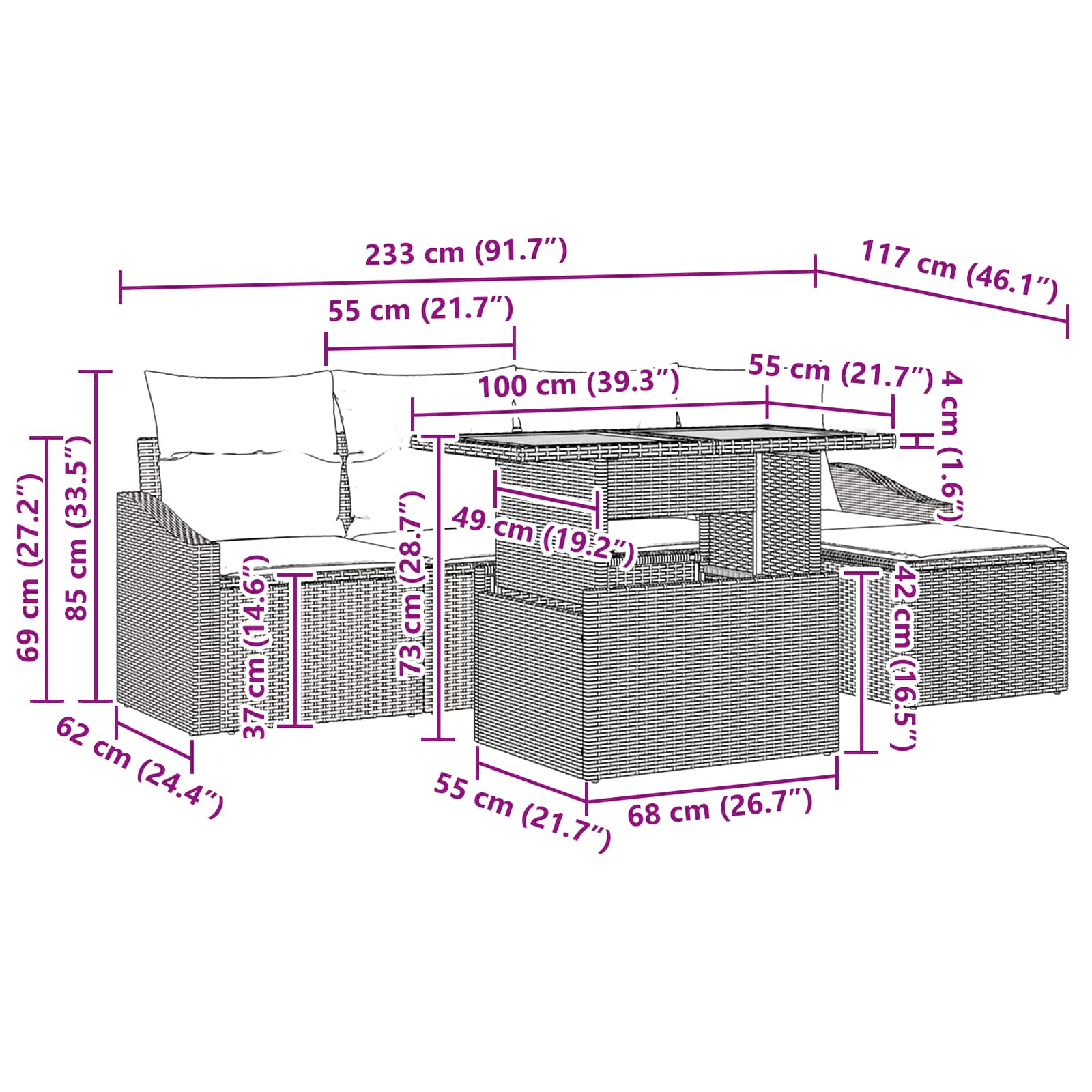 Tuinbankenset 6 st Zwart en Teal poly rattan