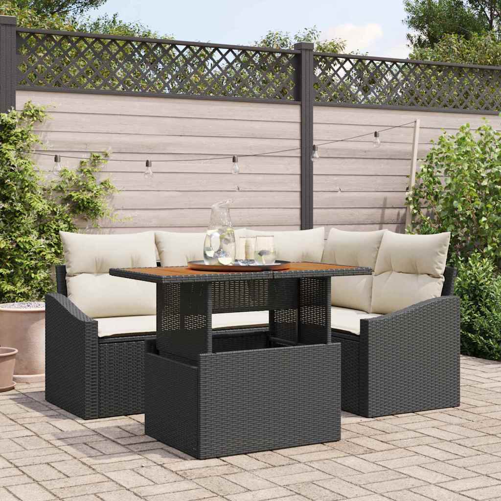 Tuinbankenset 5 st Zwart poly rattan