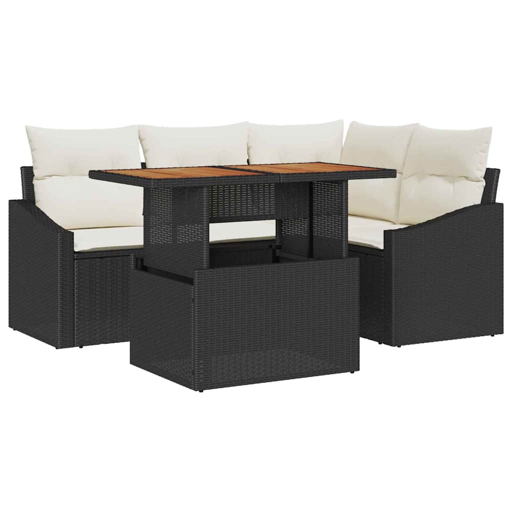 Tuinbankenset 5 st Zwart poly rattan