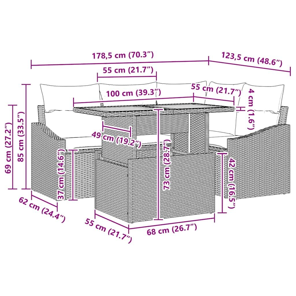 Tuinbankenset 5 st Zwart poly rattan