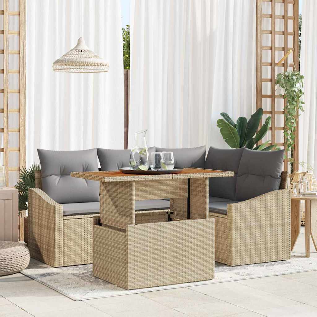 Tuinbankenset 5 st Beige poly rattan