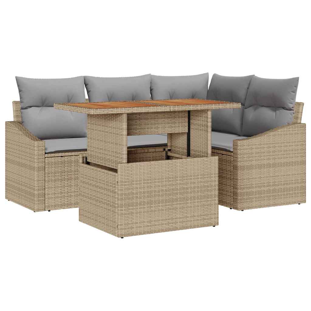 Tuinbankenset 5 st Beige poly rattan