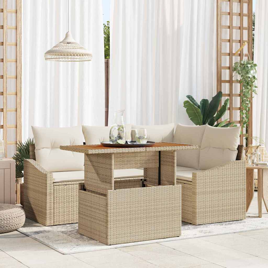 Tuinbankenset 5 st Beige poly rattan