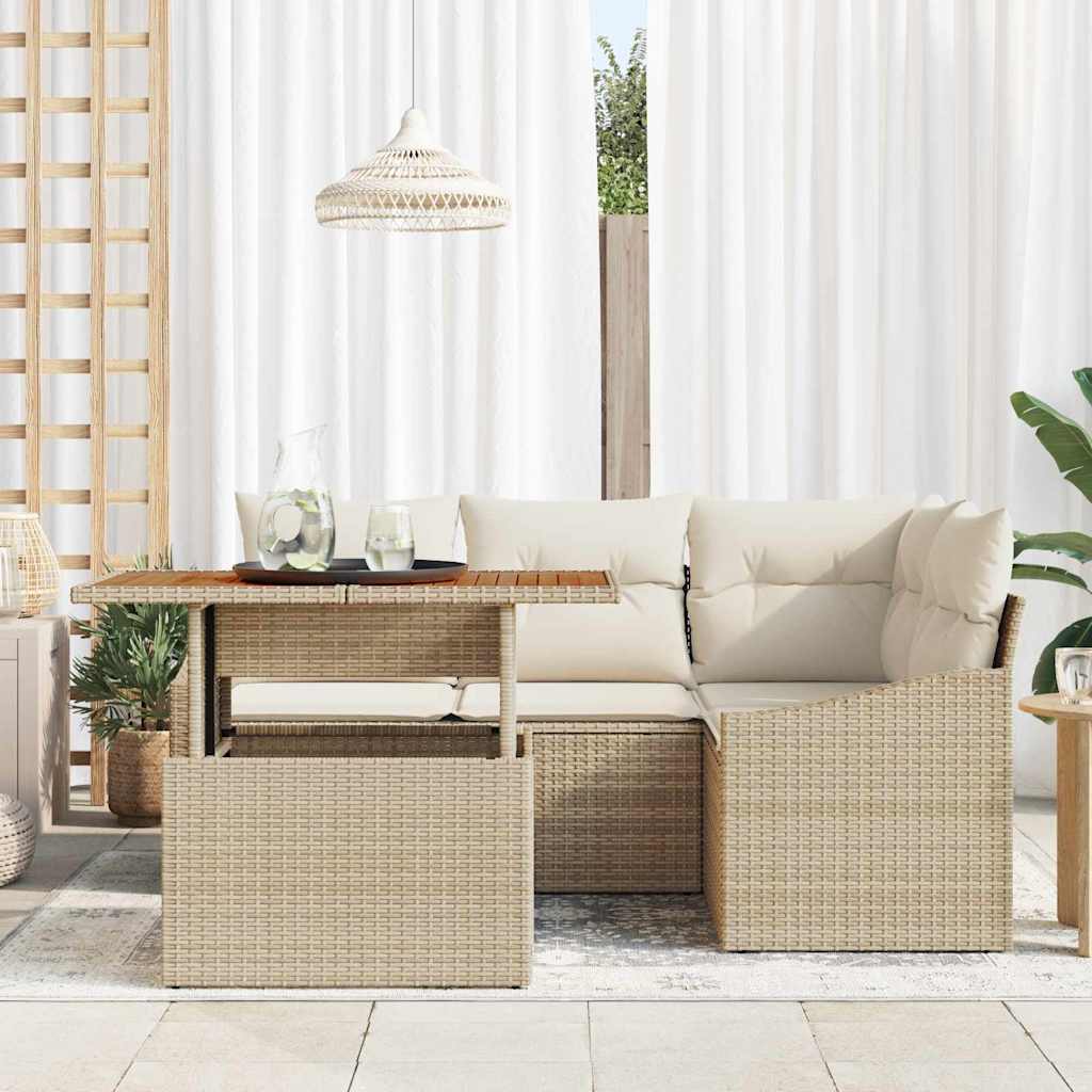 Tuinbankenset 5 st Beige poly rattan