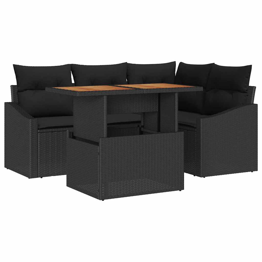 Tuinbankenset 5 st Zwart poly rattan