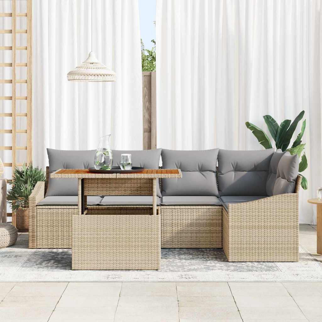 Tuinbankenset 6 st Beige en Grijs