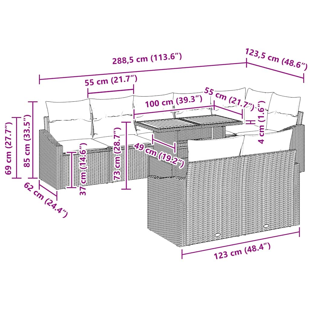 Tuin Sofa Set 9 st Zwart en Bruin