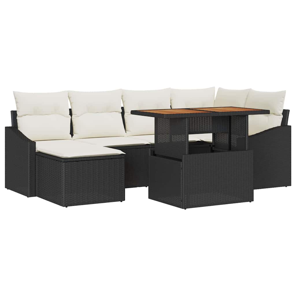 Tuinbankenset 7 pcs Zwart en Crème