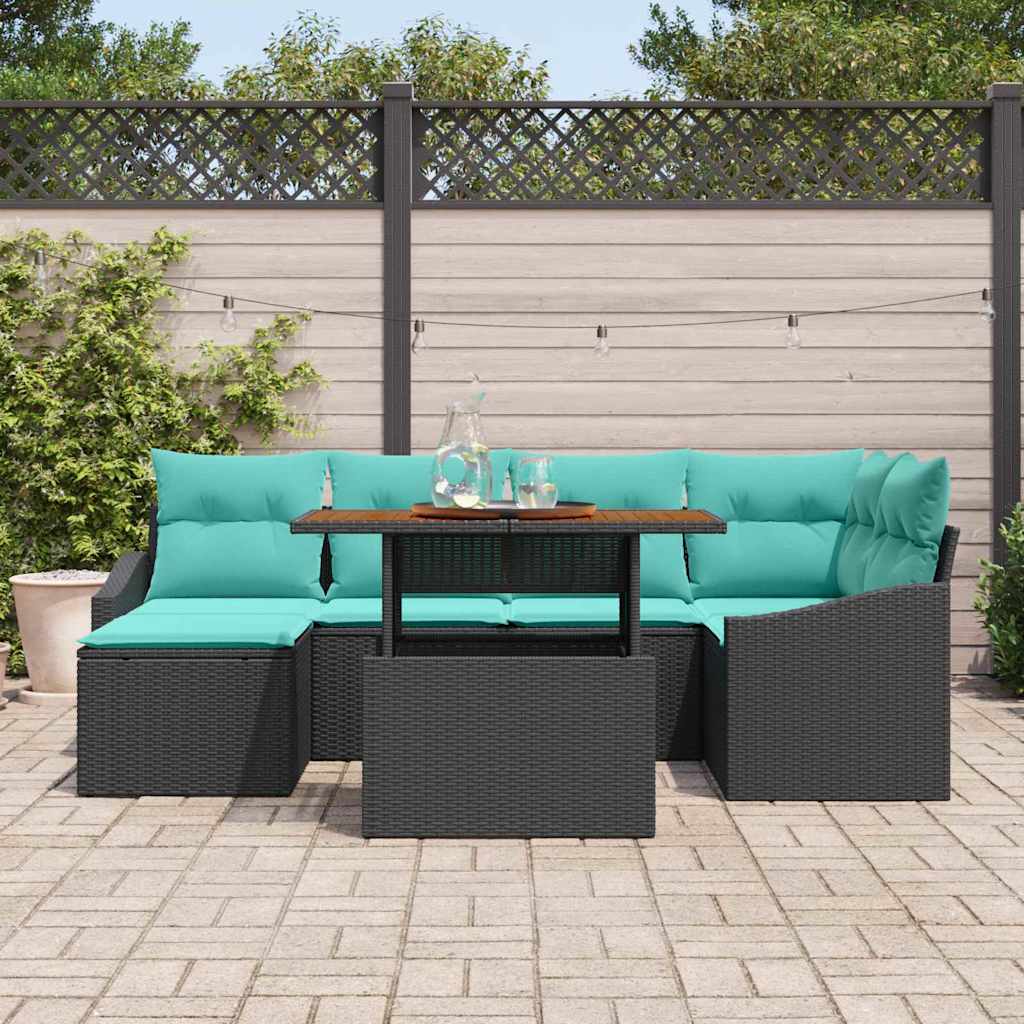 Tuinbankenset 7 st Zwart en Teal