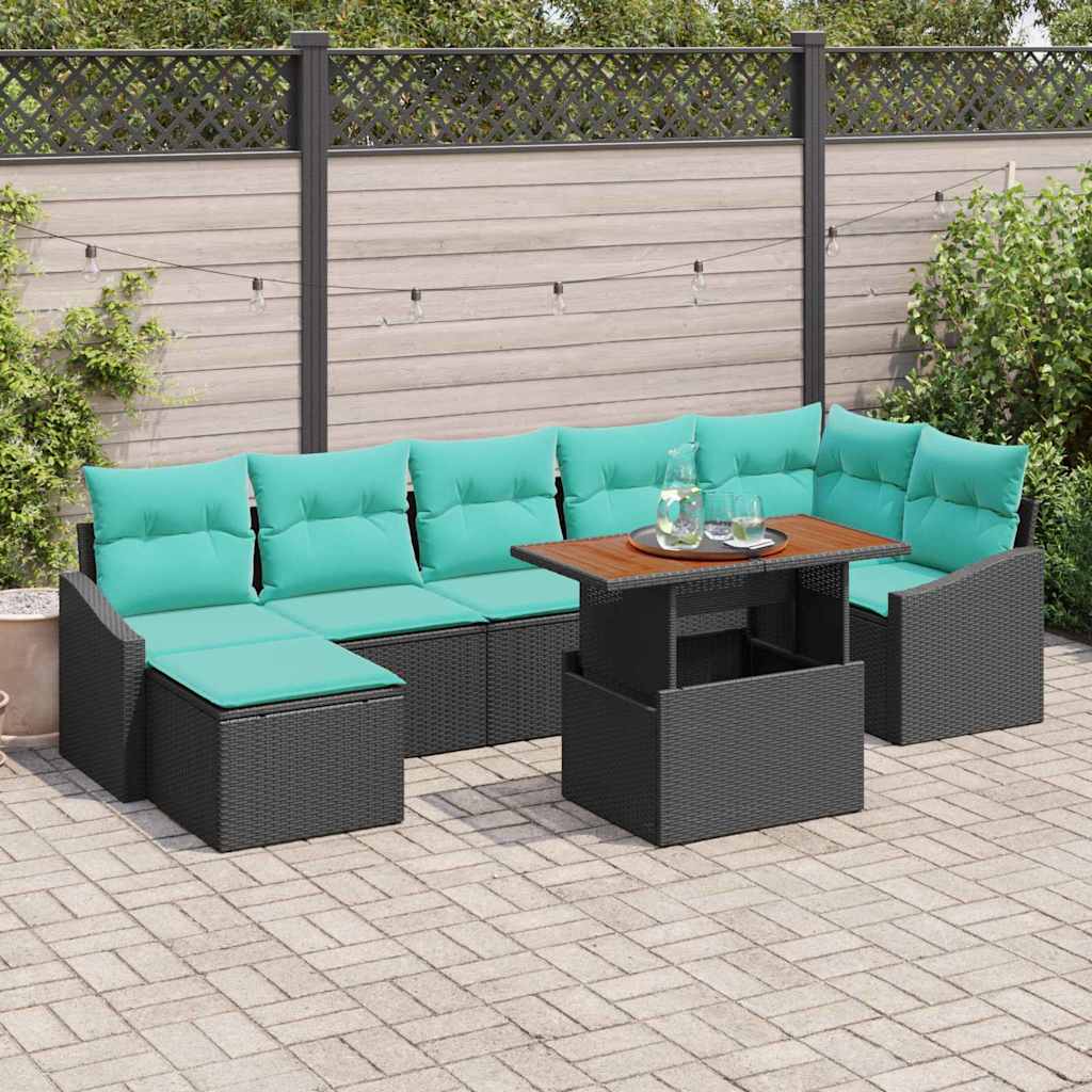 Tuinbankenset 8 st Zwart en Teal