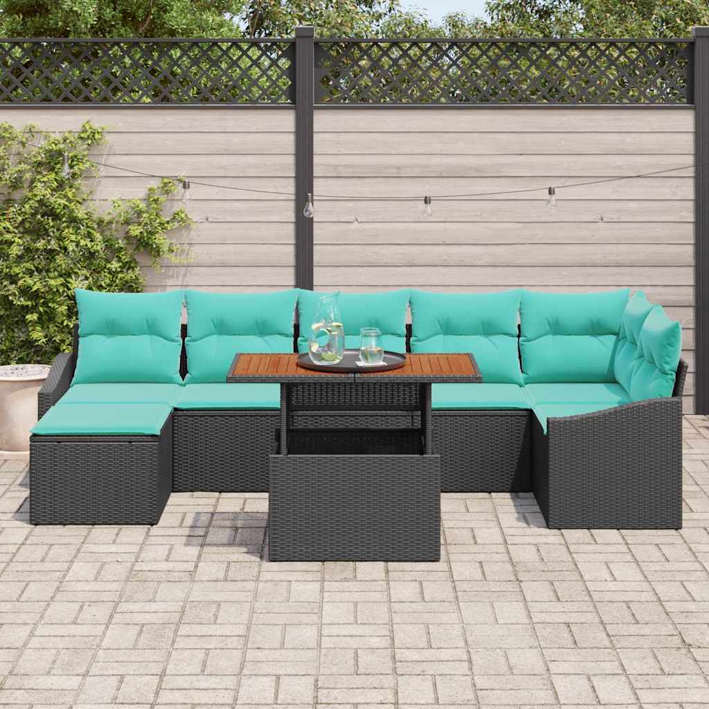 Tuinbankenset 8 st Zwart en Teal