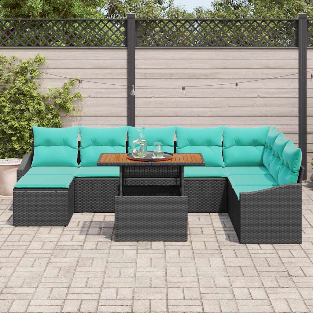 Tuinbankenset 9 st Zwart en Teal poly rattan