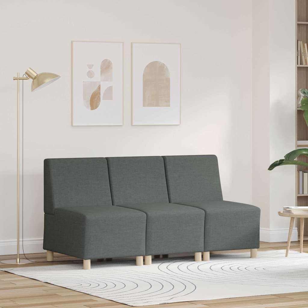 Modulaire Bankeenheid Armlos 3 st Donkergrijs Stof