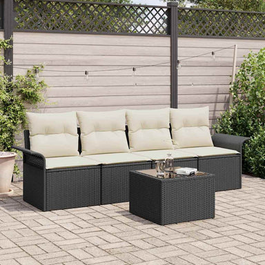 Tuin Sofa Set 5 st Zwart en Crème poly rattan