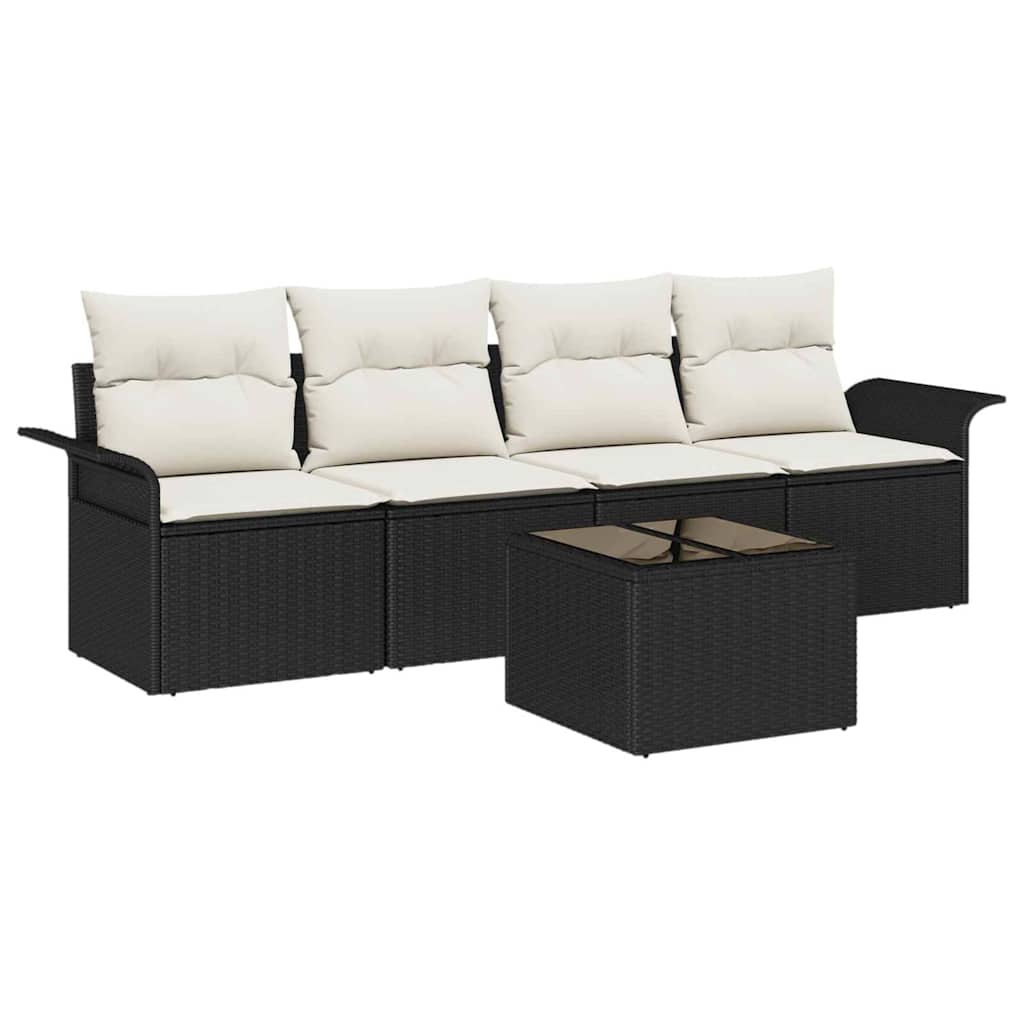 Tuin Sofa Set 5 st Zwart en Crème poly rattan