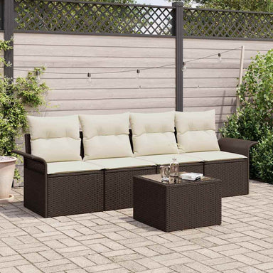 Tuin Sofa Set 5 st Bruin en Crème poly rattan