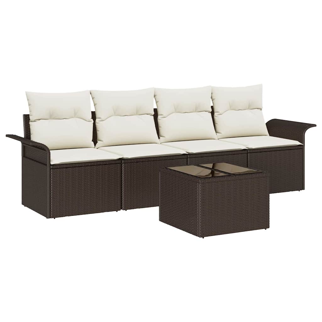 Tuin Sofa Set 5 st Bruin en Crème poly rattan