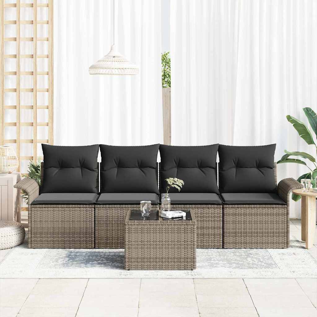 Tuin Sofa Set 5 st Grijs poly rattan