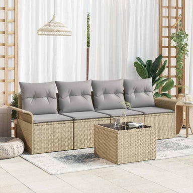 Tuin Sofa Set 5 st Beige en Grijs poly rattan
