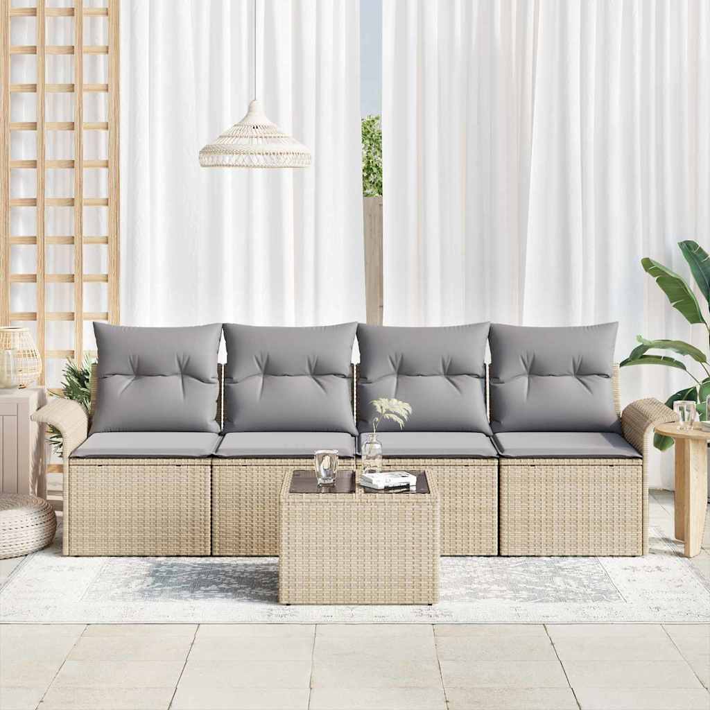 Tuin Sofa Set 5 st Beige en Grijs poly rattan