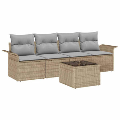 Tuin Sofa Set 5 st Beige en Grijs poly rattan