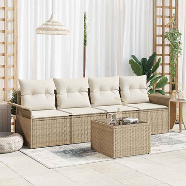 Tuin Sofa Set met kussen 5 pcs Beige en Crème poly rattan