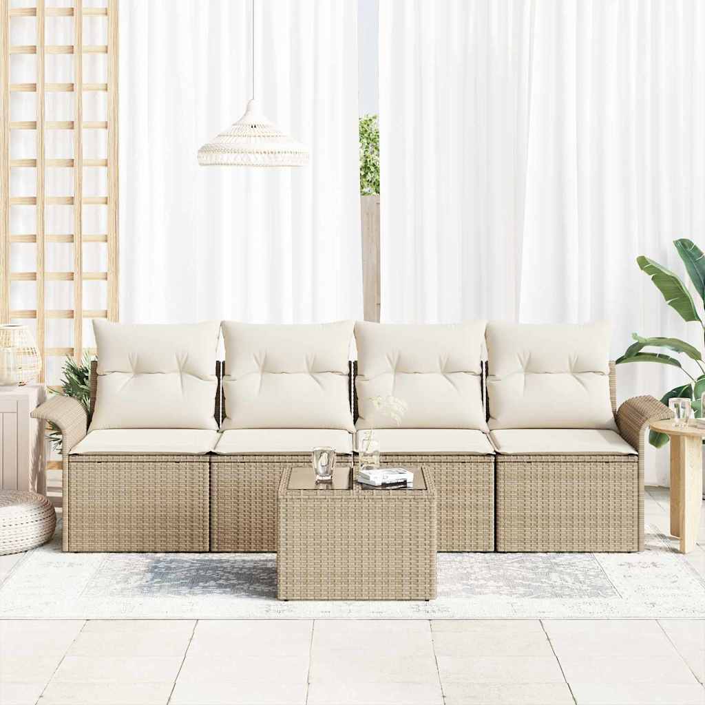 Tuin Sofa Set met kussen 5 pcs Beige en Crème poly rattan