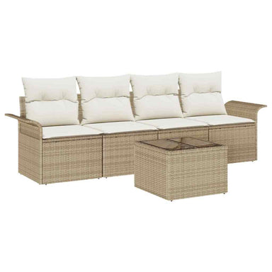 Tuin Sofa Set met kussen 5 pcs Beige en Crème poly rattan