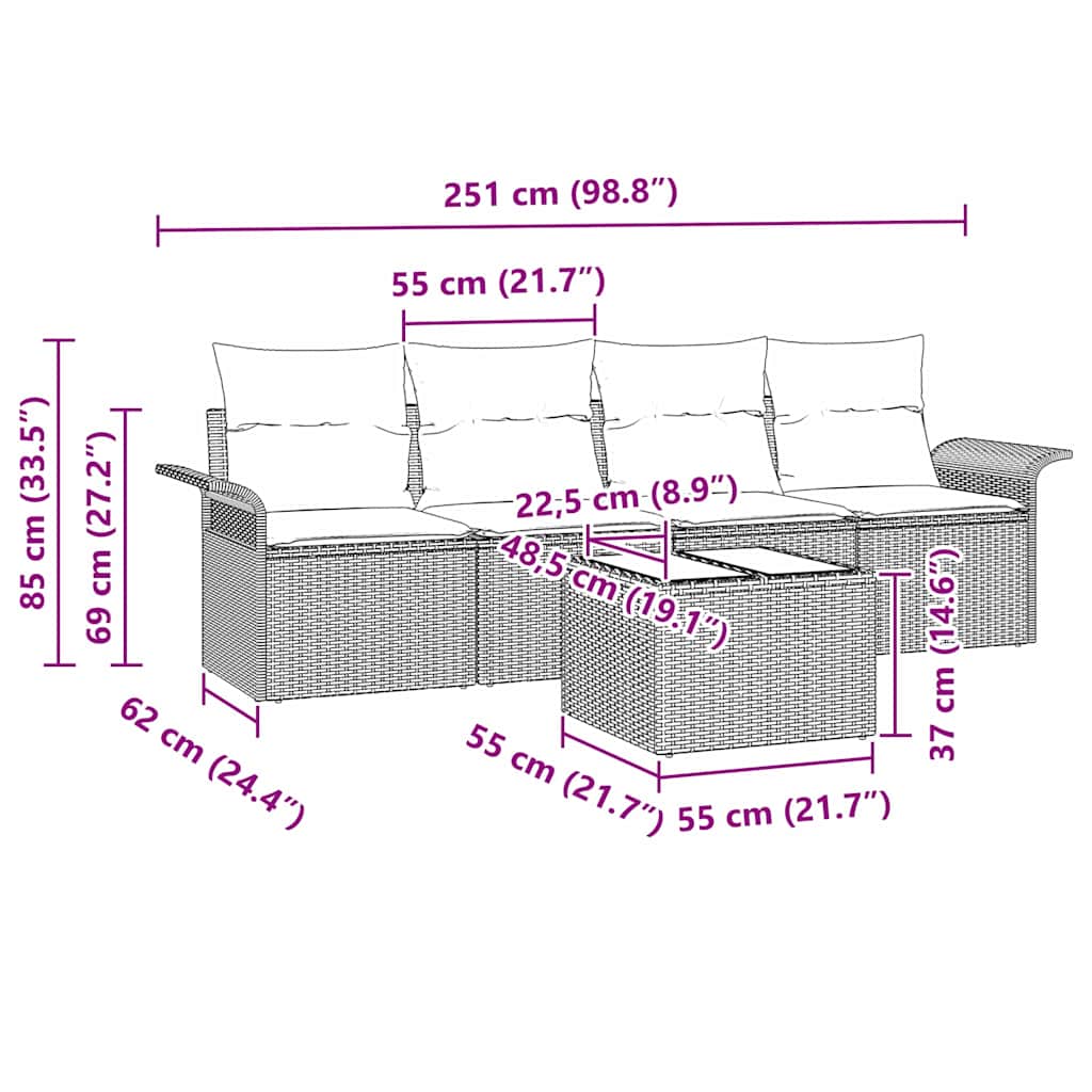 Tuin Sofa Set 5 st Licht Grijs en Donker Grijs poly rattan