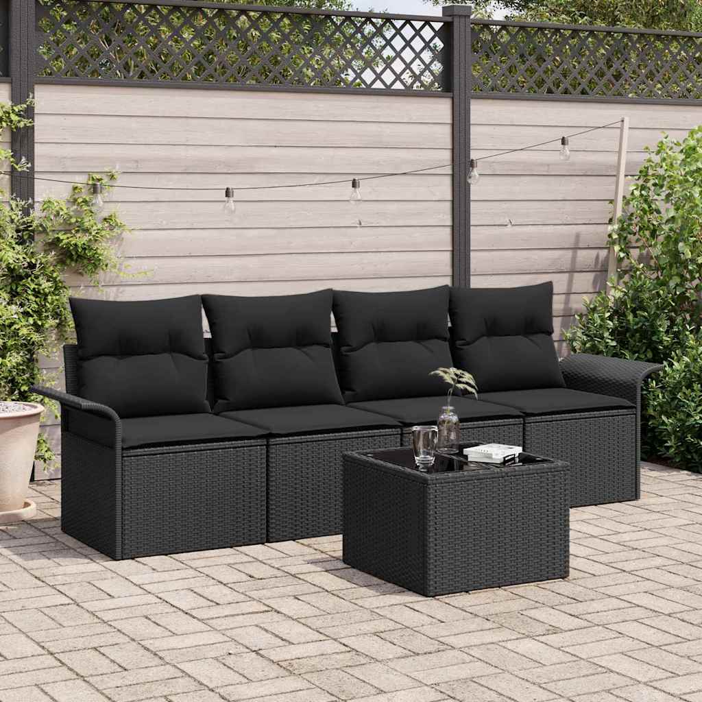Tuin Sofa Set 5 st Zwart poly rattan