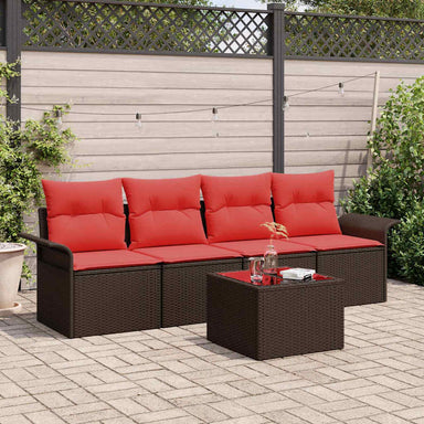 Tuin Sofa Set 5 st Beige en Rood poly rattan