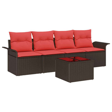 Tuin Sofa Set 5 st Beige en Rood poly rattan