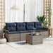 Tuin Sofa Set 5 st Grijs en Marineblauw poly rattan