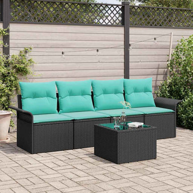 Tuin Sofa Set 5 st Zwart en Turquoise poly rattan
