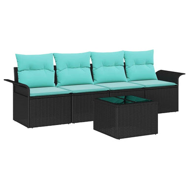 Tuin Sofa Set 5 st Zwart en Turquoise poly rattan