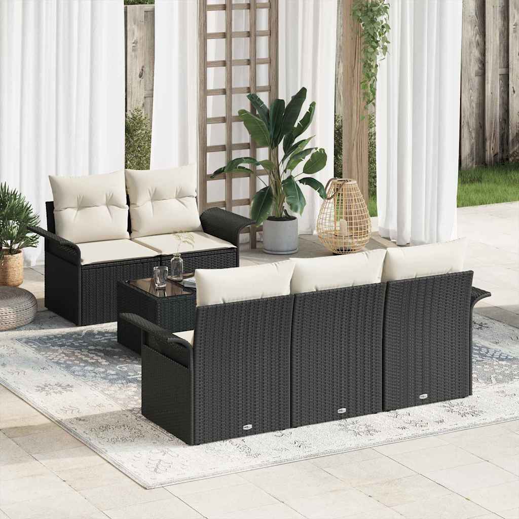 Tuin Sofa Set 6 st 5-Aantal zitplaatsen Zwart en Crème