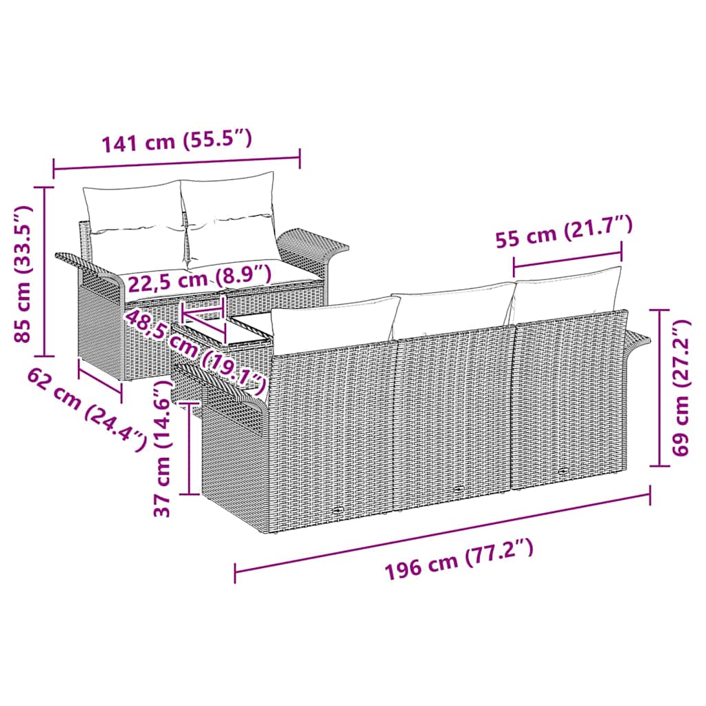 Tuin Sofa Set 6 st 5-Aantal zitplaatsen Zwart en Crème