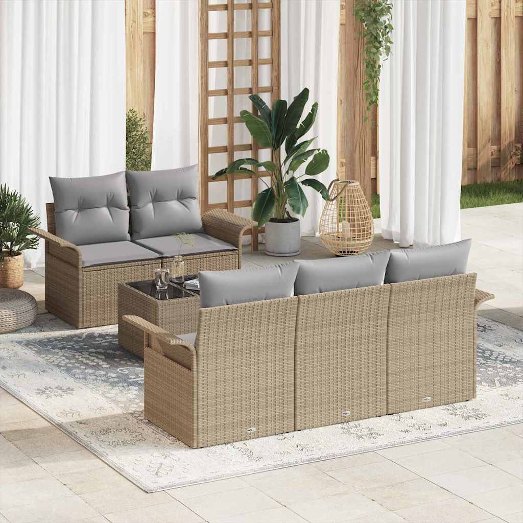 Tuin Sofa Set 6 st 5-Aantal zitplaatsen Beige en Grijs