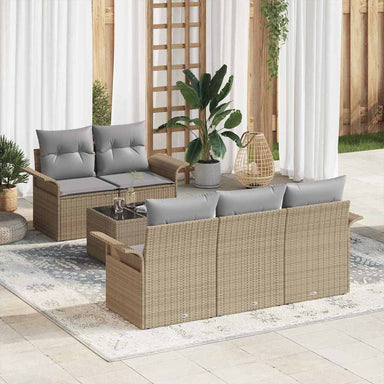 Tuin Sofa Set 6 st 5-Aantal zitplaatsen Beige en Grijs