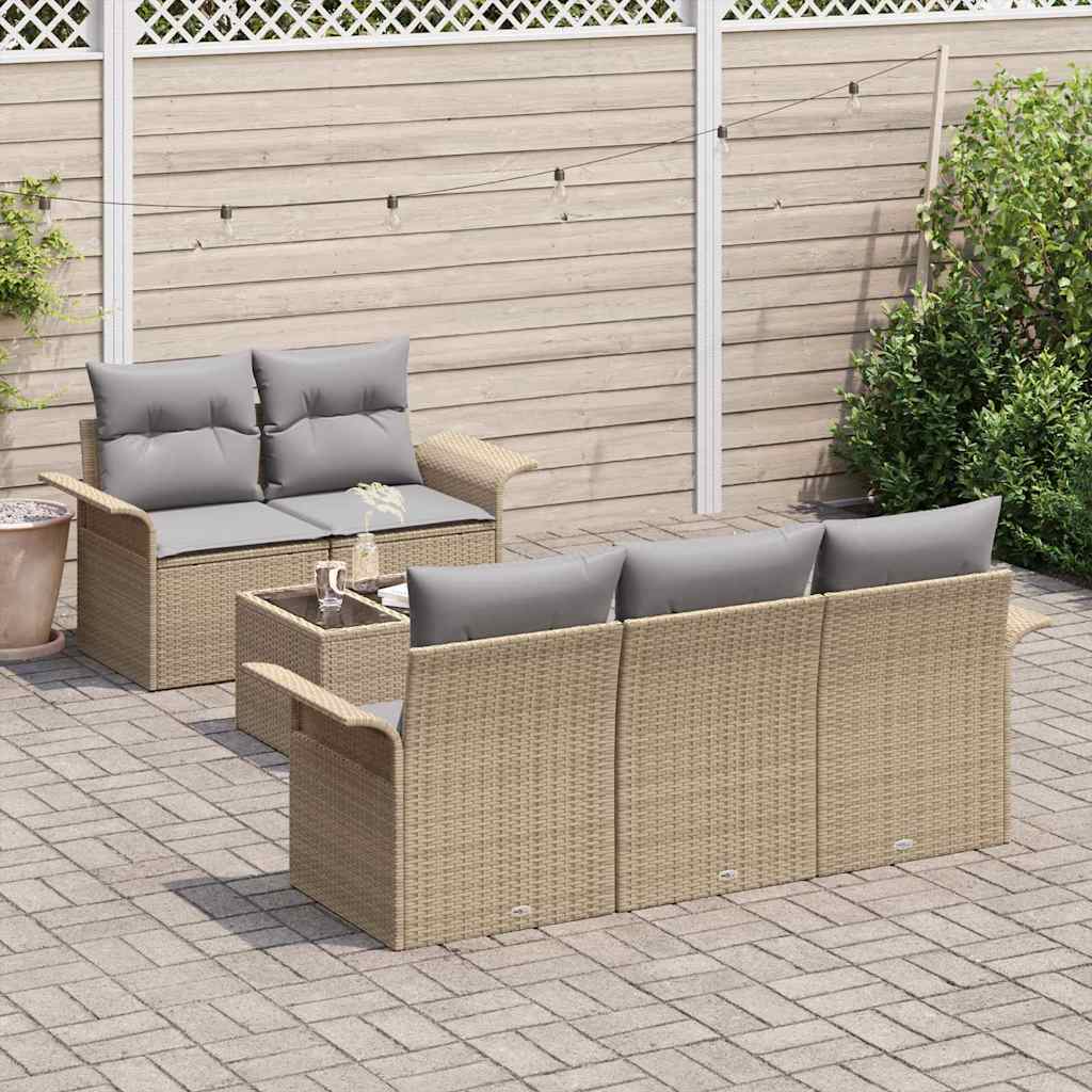 Tuin Sofa Set 6 st 5-Aantal zitplaatsen Beige en Grijs