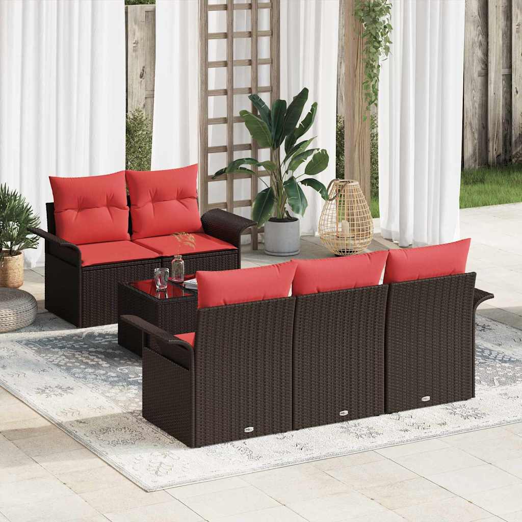 Tuin Sofa Set 6 st Beige en Rood poly rattan