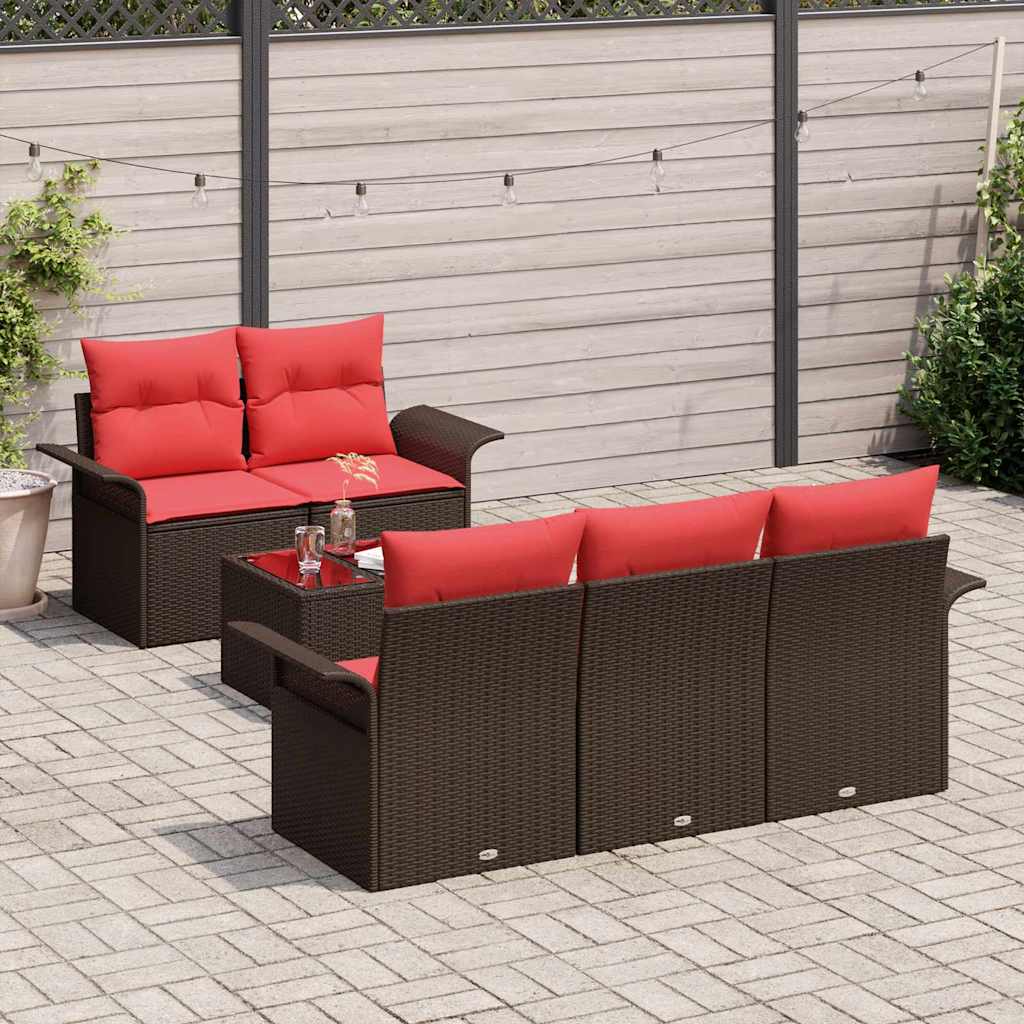 Tuin Sofa Set 6 st Beige en Rood poly rattan