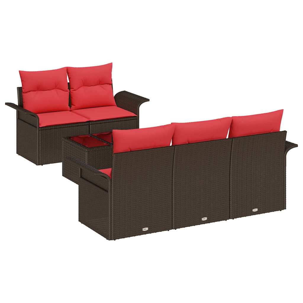 Tuin Sofa Set 6 st Beige en Rood poly rattan