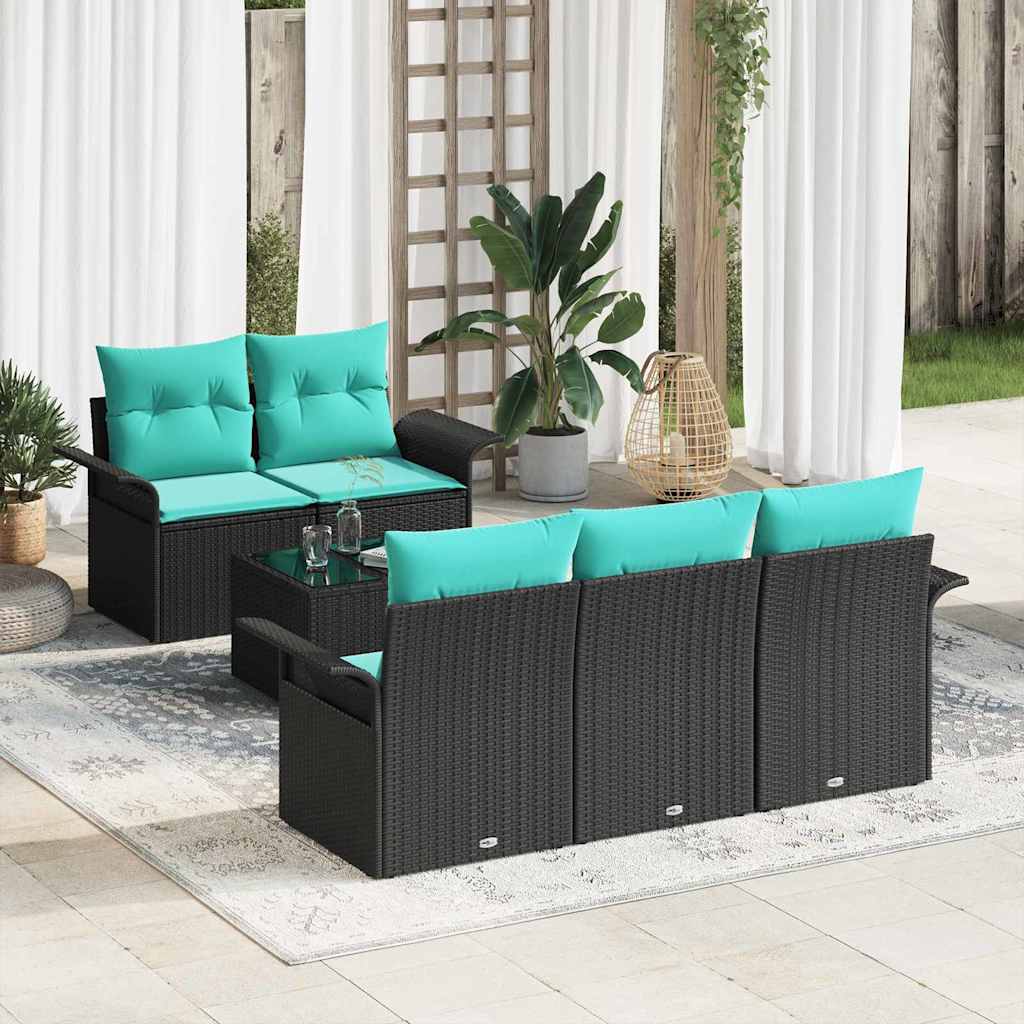 Tuin Sofa Set 6 st Zwart en Turquoise poly rattan