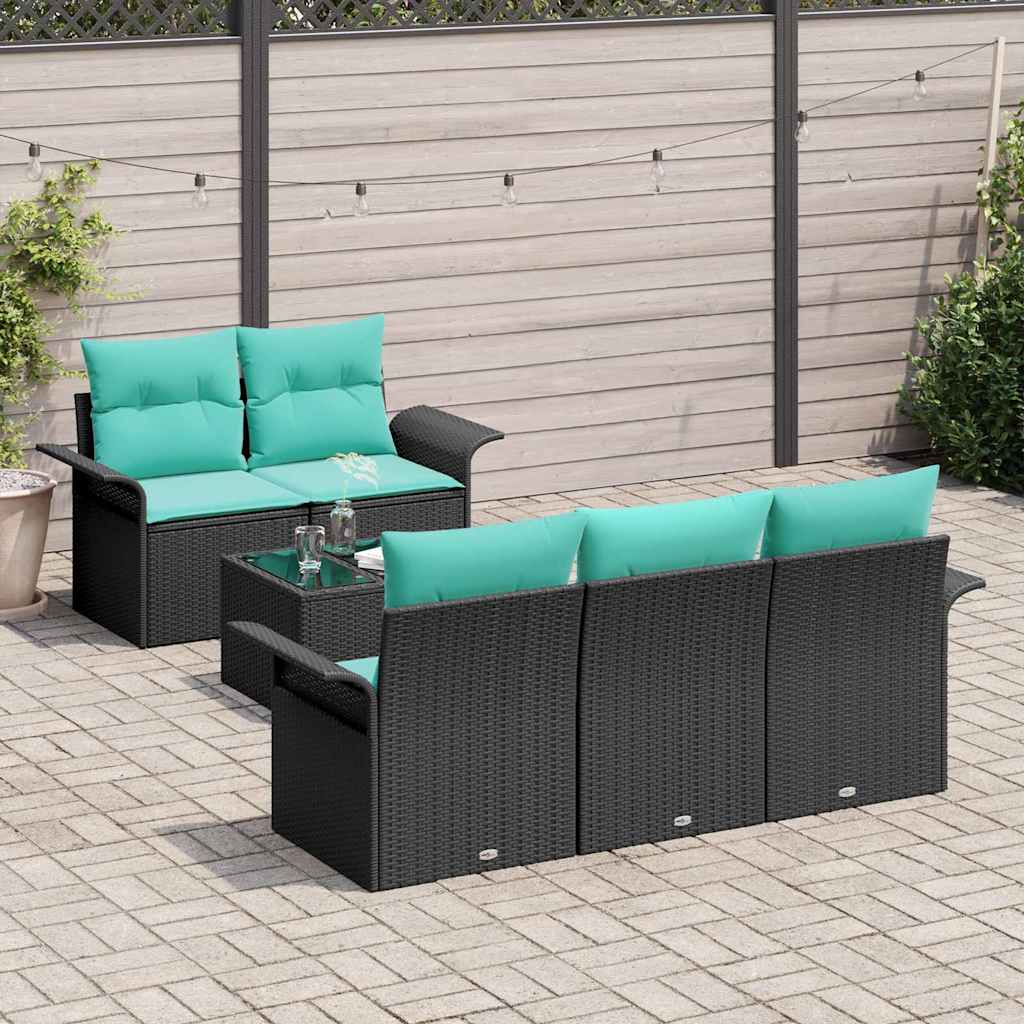 Tuin Sofa Set 6 st Zwart en Turquoise poly rattan