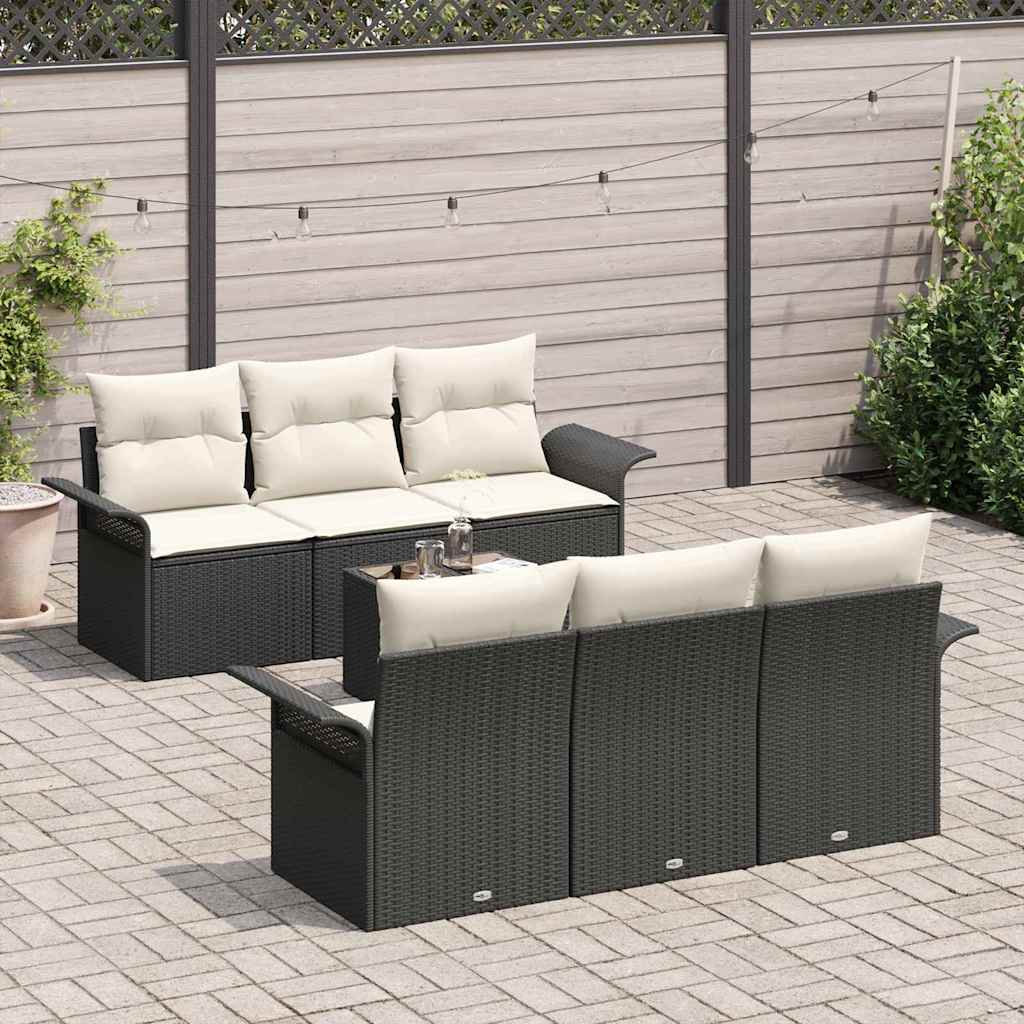 Tuinbankenset 7 st Zwart en Crème poly rattan