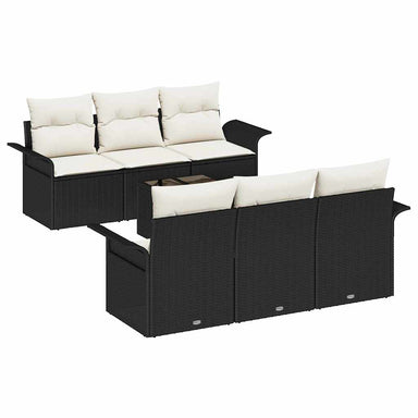 Tuinbankenset 7 st Zwart en Crème poly rattan