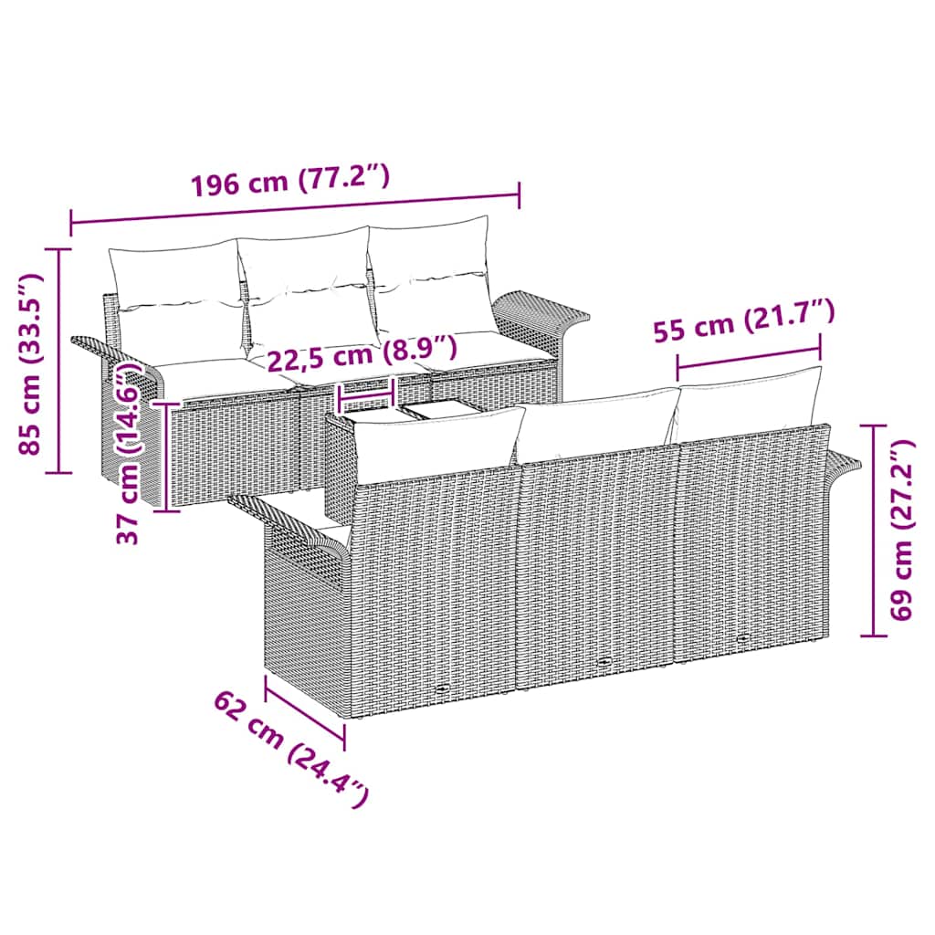 Tuinbankenset 7 st Zwart en Crème poly rattan