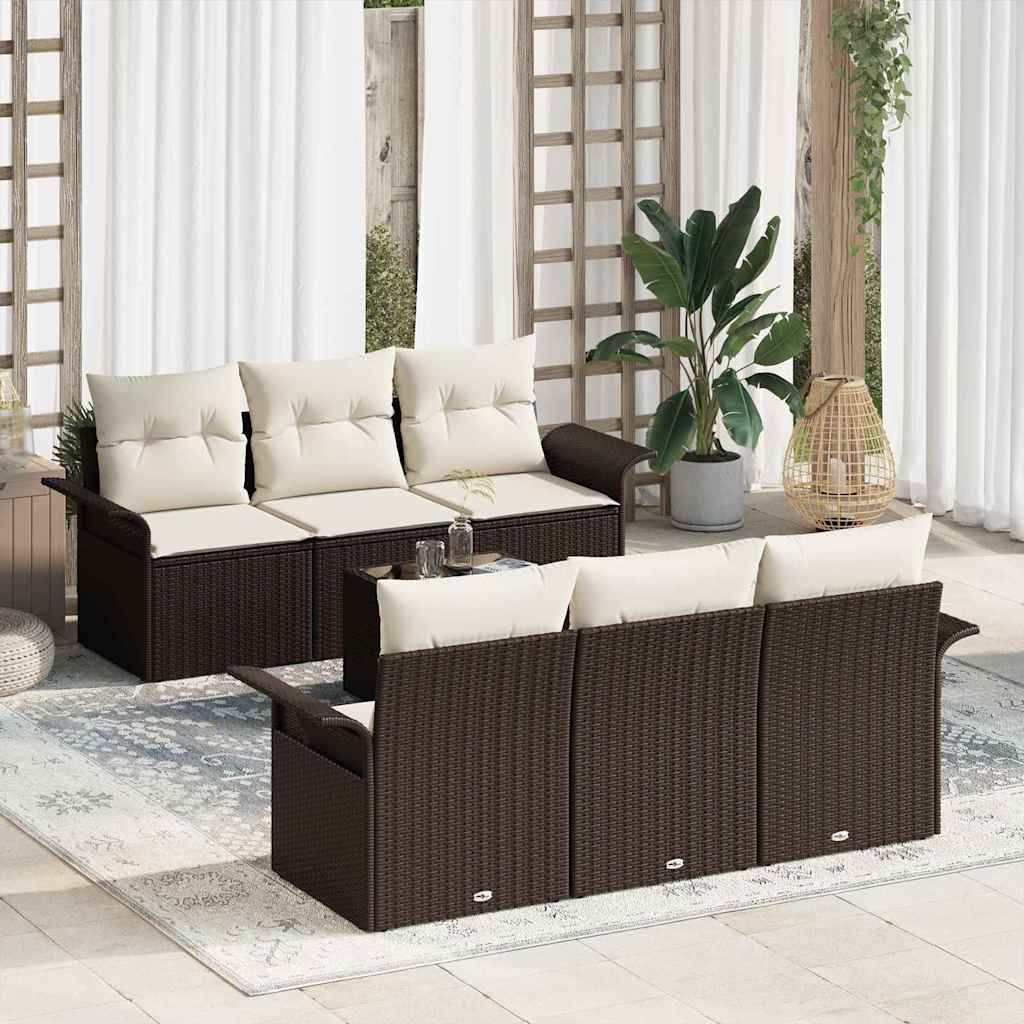 Tuinbankenset 7 st Bruin en Crème poly rattan