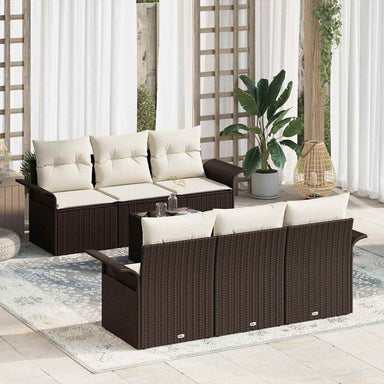 Tuinbankenset 7 st Bruin en Crème poly rattan